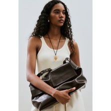 Manuka Kapaklı Tote Deri Çanta Kahverengi