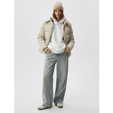 LTB Kapüşonlu Fermuarlı Şişme Bej Mont