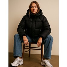 LTB Kapüşonlu Fermuarlı Şişme Siyah Mont