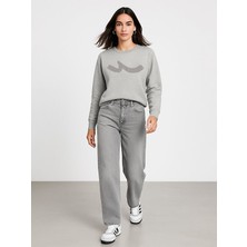 LTB Uzun Kollu Bisiklet Yaka Sıgn Baskılı Gri Sweatshırt