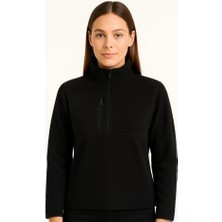 Nidam Butik Polar Kazak – Dik Yaka, Yarım Fermuarlı, Fermuarlı Göğüs Cepli, Siyah Biyeli, Kışlık Rahat Regular Fit Günlük Model - Siyah