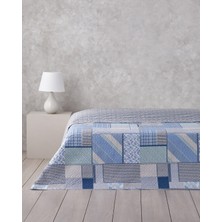 English Home Patch Mosaic Çift Kişilik Çok Amaçlı Örtü 200x220 cm Mavi