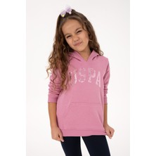 U.S. Polo Assn. Kız Çocuk Pembe Payet İşlemeli Kapüşonlu Basic Sweatshirt 50314312-VR167
