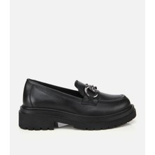 Hotiç Kadın Deri Siyah Tokalı Yüksek Tabanlı Klasik Loafer