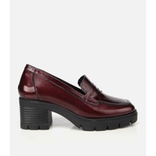 Hotiç Kadın Rugan Deri Bordo Topuklu Klasik Loafer