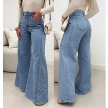 Gökyüzü Moda Kadın Yüksek Bel Paçaya Doğru Geniş Kesimli Kot Pantolon