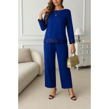 Tiana Kadın Uzun Kollu Bisiklet Yaka Pulpayetli Viskon Iki Iplik Bluz ve Pantolon Ikili Takım