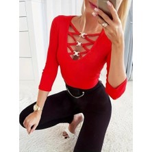 Aisha Elbise Kadın Uzun Kollu Yakadan Çapraz Detaylı Kaşkorse Bluz