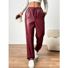 Arben Boutique Kadın Yüksel Bel Bağcıklı Deri Pantolon
