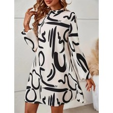 Passense Kadın Uzun Kollu Balıkçı Yaka Desenli Şardonlu Dalgıç Elbise