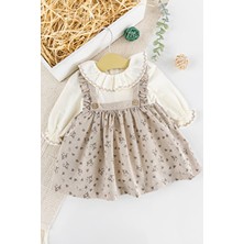 Babymod Çiçek Desenli Fırfırlı Keten Kız Bebek Elbisesi Günlük Kullanım İçin 3-6 Ay