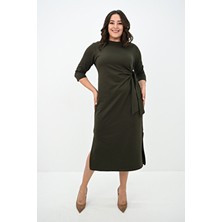 Koza Butik Kadın Büyük Beden Bel Bağlama Detaylı Elbise Şık ve Rahat 125 cm