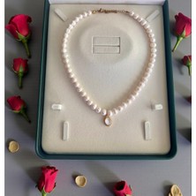 Gerçek Hakiki Doğal Inci Kolye Çelik Aparat 40 cm 7 cm Uzatma Zinciri