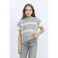 DeFacto Kız Çocuk Bisiklet Yaka Çizgili Triko Süveter D1388A824WN