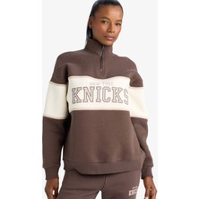 DeFacto Airtech NBA New York Knicks Oversize Geniş Kalıp Yarım Fermuarlı Sporcu Sweatshirt E9693AX25AU