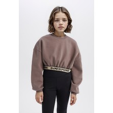 DeFacto Kız Çocuk Crop Bisiklet Yaka Baskılı İçi Yumuşak Tüylü Sweatshirt D6186A824WN