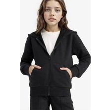 DeFacto Kız Çocuk Basic Düz Kapüşonlu Okul Fermuarlı Sweatshirt C8110A825AU