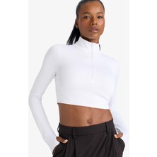 DeFacto Warmtech Slim Fit Dar Kesim Fermuarlı Dik Yaka İçi Yumuşak Tüylü Esnek Kumaş Uzun Kollu Tişört W0343AZ25AU