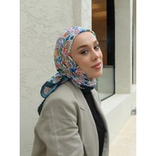 Modakaşmir Modern Flora Desen Bambu Eşarp - Zümrüt-Beyaz