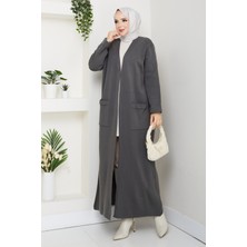 Pamuk Butik Kadın Çelik Örgü Cepli Uzun Triko Hırka -PMK482