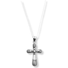 Oya Silver Puffy Kum Taşlı Gümüş Kadın Haç Kolye