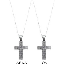 Oya Silver Çift Yönlü Beyaz Taşlı Kalın Haç Gümüş Kadın Kolye