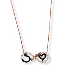 Oya Silver Rose Gold Beyaz & Siyah Işıltılı Infinity Hayalet Gümüş Kadın Sonsuzluk Kolye