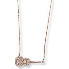 Oya Silver Rose Gold Beyaz Işıltılı Akustik Gitar Hayalet Gümüş Kadın Kolye