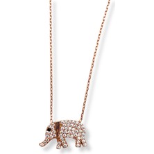 Oya Silver Rose Gold Beyaz Işıltılı Fil Hayalet Gümüş Kadın Kolye