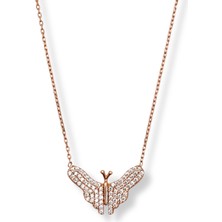 Oya Silver Işıltılı Rose Gold Kelebek Kadın Gümüş Hayalet Kolye