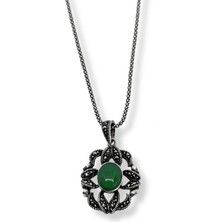 Oya Silver Otantik Markazit Işıltı Çevrili Zümrüt Taşı Gümüş Kadın Kolye
