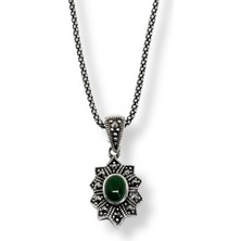 Oya Silver Markazit Çevrili Zümrüt Işıltılı Güneş Işıltısı Gümüş Kadın Kolye
