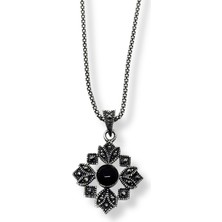 Oya Silver Authentic Markazit Işıltılı Oniks Desenli Vintage Gümüş Kadın Kolye