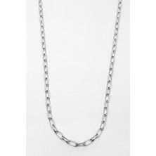 Oya Silver Ince Köşeli Oval Halka Gümüş Zincir Kolye 45CM