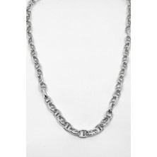 Oya Silver Oval Ortası Çubuk Gümüş Zincir Kolye 50CM