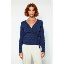 Ersefa Kadın Ajurlu Dokuma Kruvaze Yaka Triko Kazak Regular Kalıp Uzun Kol Kış Günleri Için Ideal Seçim