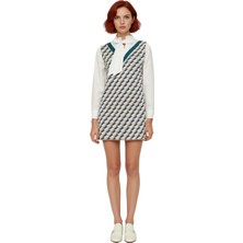 Ersefa Kadın Geometrik Desenli V Yaka Shift Triko Mini Elbise Bahar Aylarının Gözdesi Modern ve Konforlu