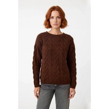 Ersefa Kadınlara Özel Kayık Yaka Saç Örgü Desenli Regular Kalıp Uzun Kollu %100 Akrilik Triko Kazak