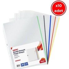Noki A4 Poşet Dosya, 10 Adet, 5 x 5 Renkli Kenarlı, 25'li Paket