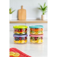Porsima Lapis 4lü Hava Geçirmez Cam Kahvaltılık Seti Renkli Kapaklı Saklama Kabı 400ML