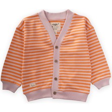 Cigit Çizgili Triko Hırka 0-4 Yaş Pudra Şeftali