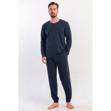 Vienetta Erkek Lacivert Uzun Kollu Bisiklet Yaka Penye Pijama Takımı C7T5N0405