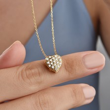Nox Jewelry 14 Ayar Mikron Altın Kaplama Taşlı Kalp Gümüş Kolye - CNS00665