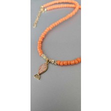Mith Sb Takı Turuncu Cam Boncuk Balık Charm Kolye