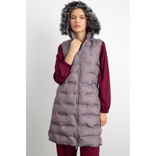 Olcay Çıkabilir Kapüşonlu Desenli Şişme Yelek Gri 8210