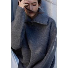 Suud Collection Füme Jodie Fermuarlı Triko Hırka Uzun Kol Orta Kalınlıkta Günlük Kullanım İçin