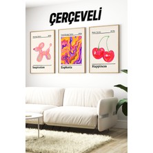 KutuTR 🍒 Retro Pop Art Tarzı Renkli 3’lü Ahşap Çerçeveli Tablo Seti 🌿 CRV1165 23 x 32
