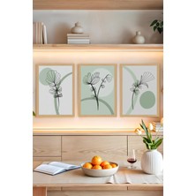 KutuTR 🎨 Minimal Doğanın Zarafeti – Çizgisel Bitki Temalı 3’lü Tablo Seti (Yeşil Tonlar) CRVS1031 13 x 17