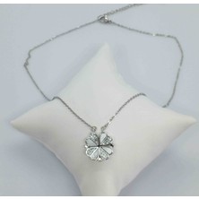 Ödül Moda Çelik Silver Zirkon Taşlı Açılan Yonca Kolye