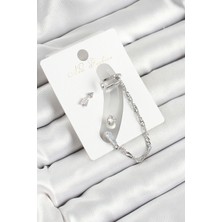 Dktt Pirinç Ok Figürlü Zirkon Taşlı Gümüş Renk 3'lü Kıkırdak Kadın Küpe Set - TJ-BKP10663